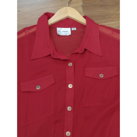 Linea By Louis Dell'Olio Red Sheer Button Front Blouse Size 1X - Picture 15 of 15